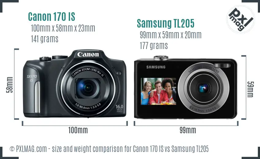 Canon 170 IS vs Samsung TL205 size comparison