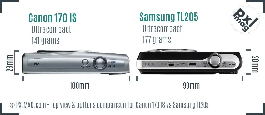 Canon 170 IS vs Samsung TL205 top view buttons comparison