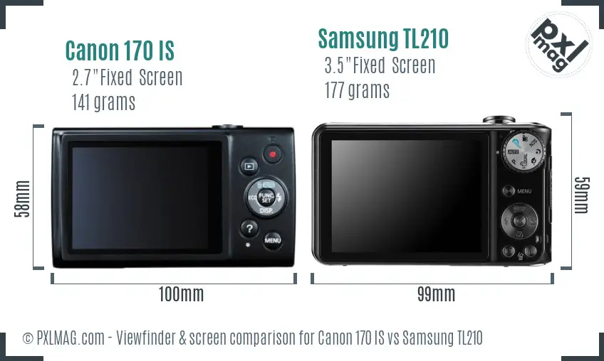 Canon 170 IS vs Samsung TL210 Screen and Viewfinder comparison