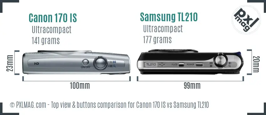 Canon 170 IS vs Samsung TL210 top view buttons comparison