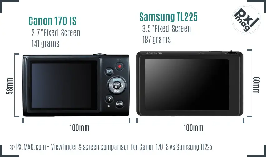 Canon 170 IS vs Samsung TL225 Screen and Viewfinder comparison