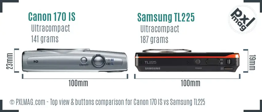 Canon 170 IS vs Samsung TL225 top view buttons comparison