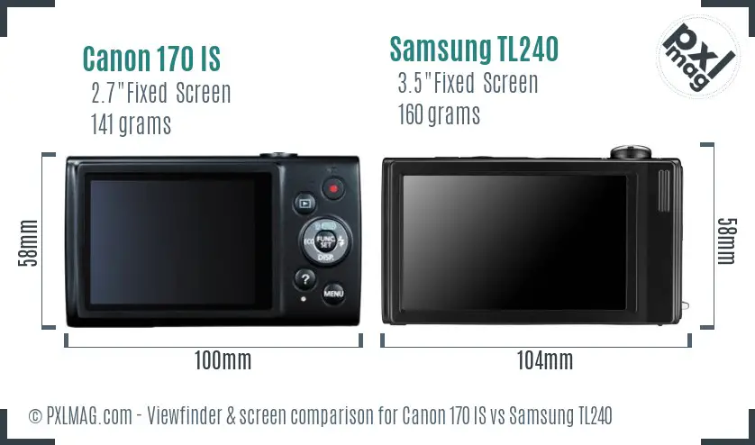 Canon 170 IS vs Samsung TL240 Screen and Viewfinder comparison