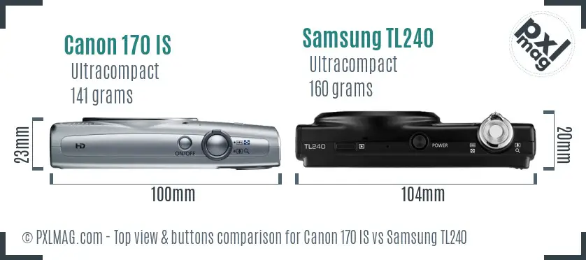 Canon 170 IS vs Samsung TL240 top view buttons comparison