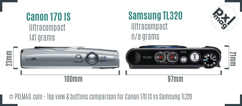 Canon 170 IS vs Samsung TL320 top view buttons comparison