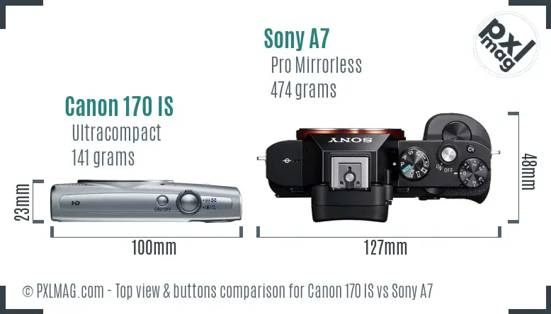 Canon 170 IS vs Sony A7 top view buttons comparison