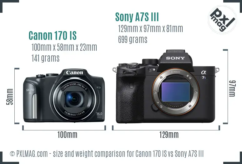 Canon 170 IS vs Sony A7S III size comparison