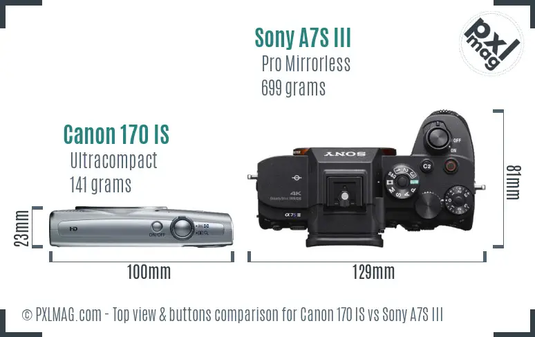 Canon 170 IS vs Sony A7S III top view buttons comparison
