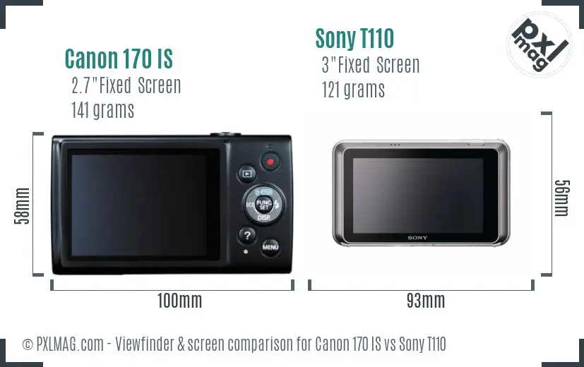 Canon 170 IS vs Sony T110 Screen and Viewfinder comparison