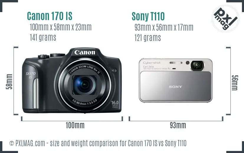 Canon 170 IS vs Sony T110 size comparison