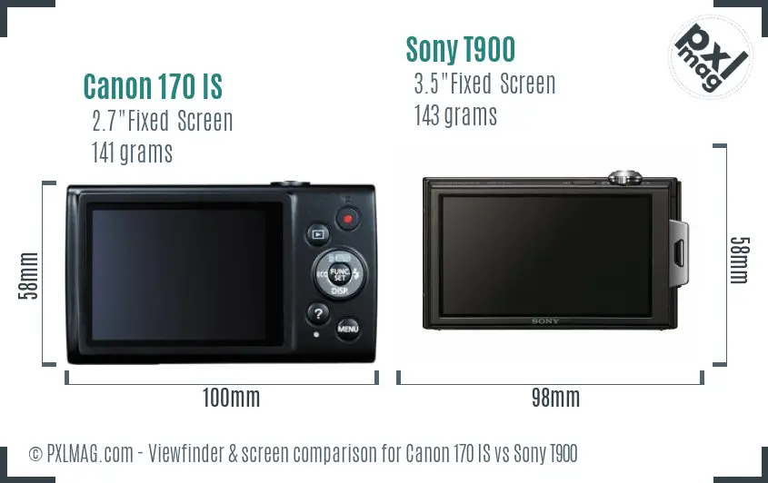 Canon 170 IS vs Sony T900 Screen and Viewfinder comparison