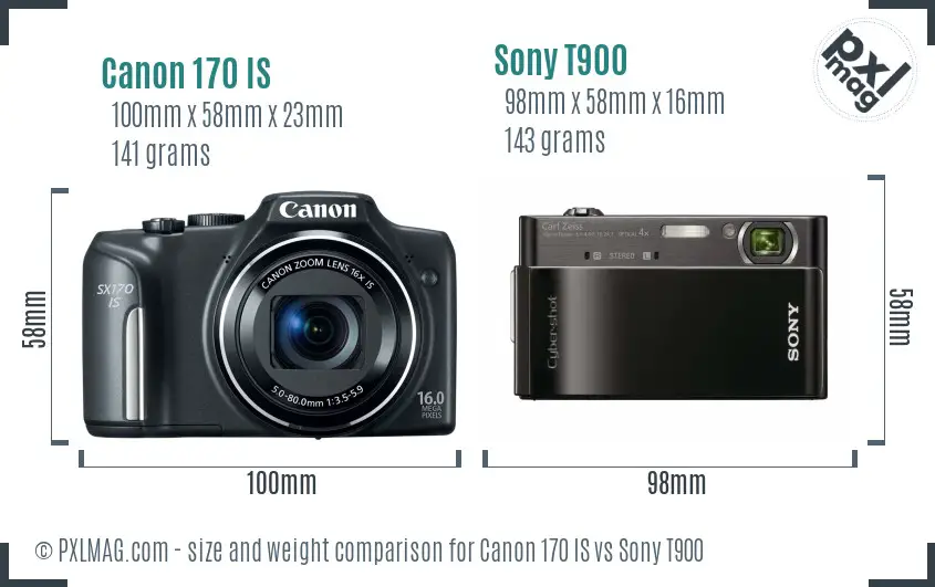 Canon 170 IS vs Sony T900 size comparison