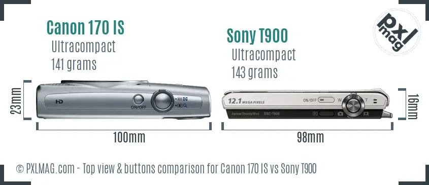 Canon 170 IS vs Sony T900 top view buttons comparison