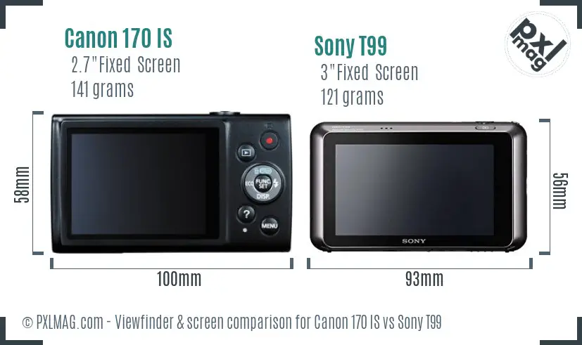 Canon 170 IS vs Sony T99 Screen and Viewfinder comparison