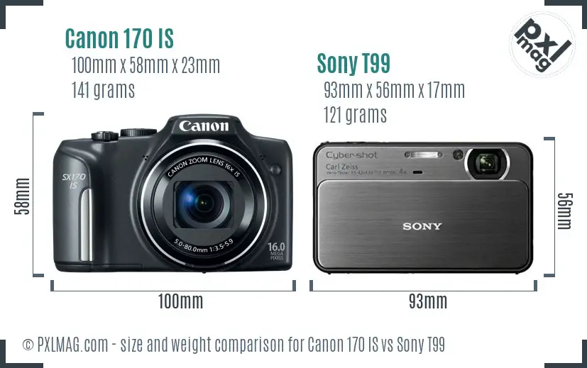 Canon 170 IS vs Sony T99 size comparison
