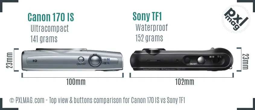 Canon 170 IS vs Sony TF1 top view buttons comparison