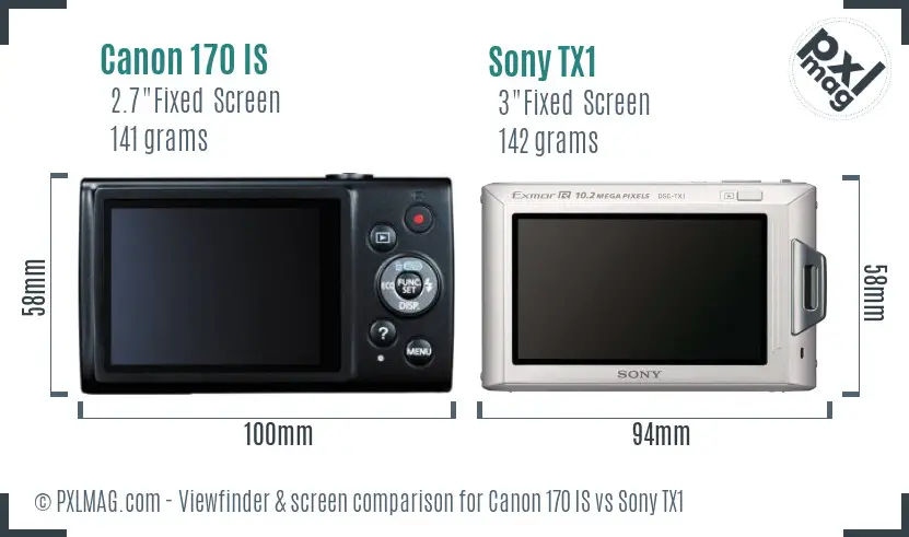 Canon 170 IS vs Sony TX1 Screen and Viewfinder comparison