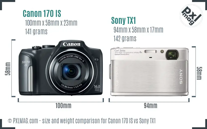 Canon 170 IS vs Sony TX1 size comparison