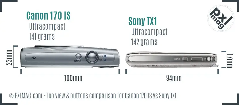 Canon 170 IS vs Sony TX1 top view buttons comparison