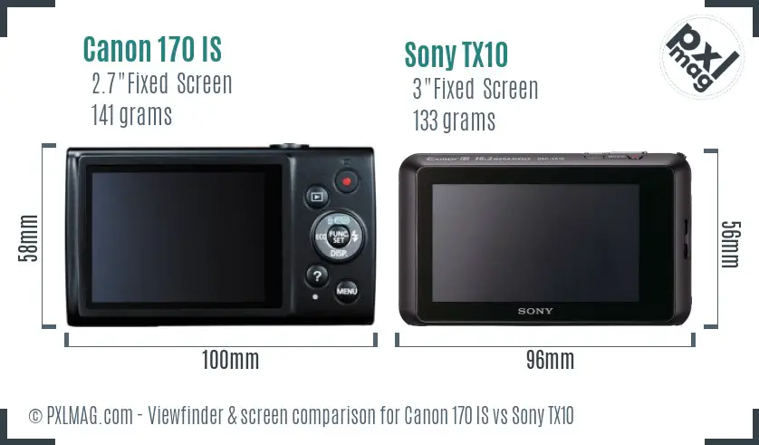 Canon 170 IS vs Sony TX10 Screen and Viewfinder comparison