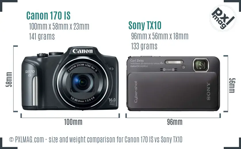 Canon 170 IS vs Sony TX10 size comparison