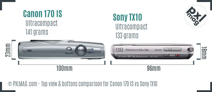 Canon 170 IS vs Sony TX10 top view buttons comparison