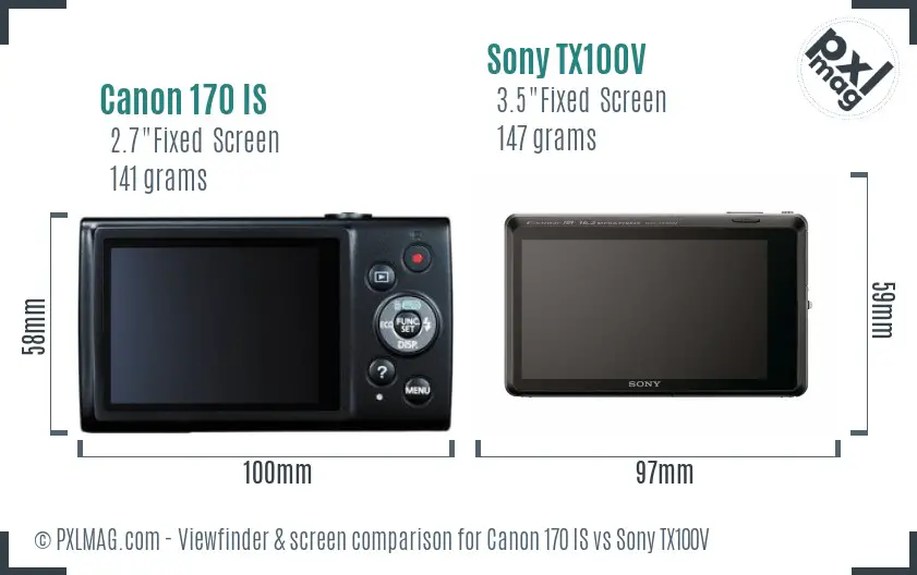 Canon 170 IS vs Sony TX100V Screen and Viewfinder comparison