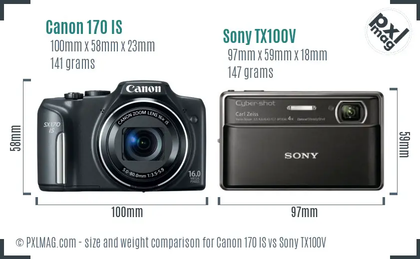 Canon 170 IS vs Sony TX100V size comparison