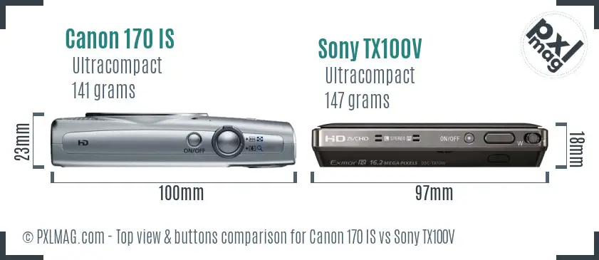Canon 170 IS vs Sony TX100V top view buttons comparison