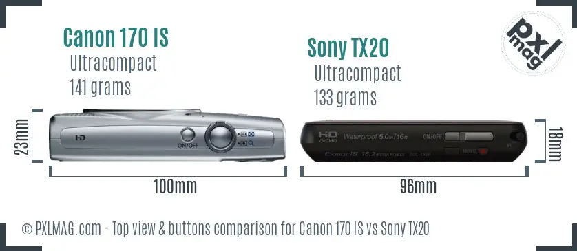 Canon 170 IS vs Sony TX20 top view buttons comparison