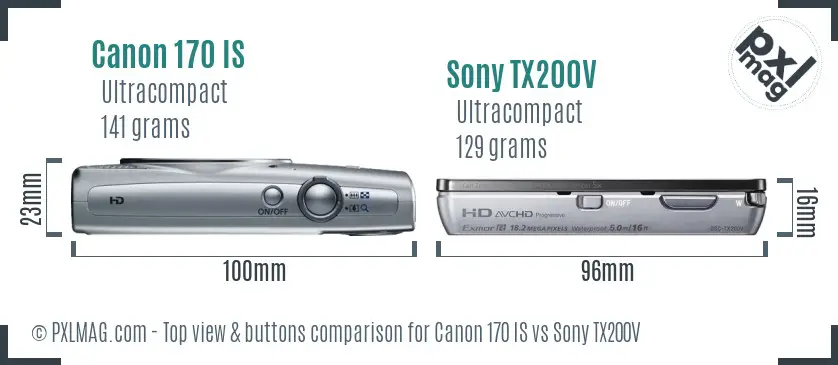 Canon 170 IS vs Sony TX200V top view buttons comparison