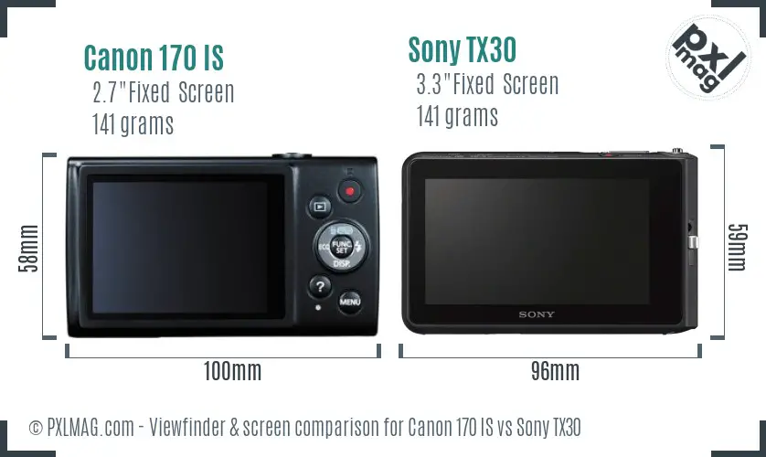 Canon 170 IS vs Sony TX30 Screen and Viewfinder comparison