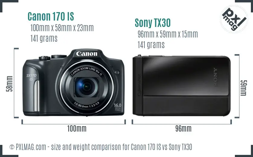 Canon 170 IS vs Sony TX30 size comparison