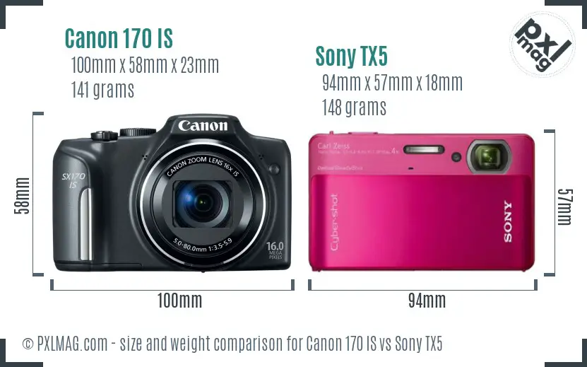 Canon 170 IS vs Sony TX5 size comparison Canon 170 IS vs Sony TX5 size comparison