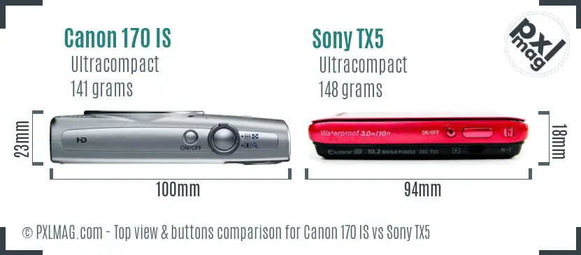 Canon 170 IS vs Sony TX5 top view buttons comparison Canon 170 IS vs Sony TX5 top view buttons comparison