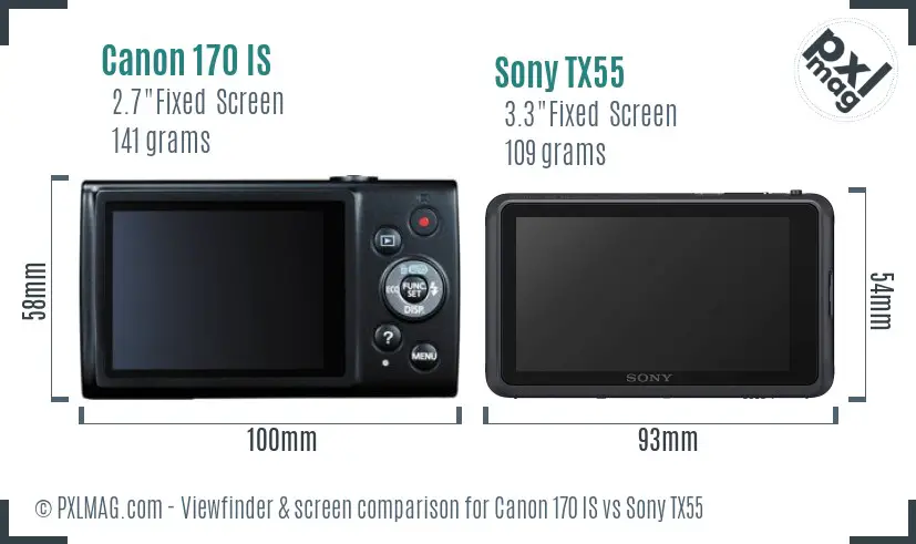 Canon 170 IS vs Sony TX55 Screen and Viewfinder comparison