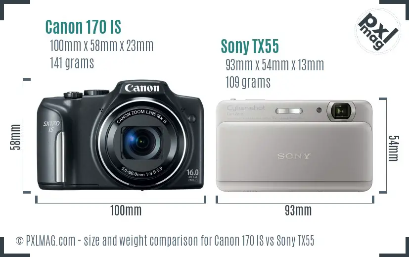 Canon 170 IS vs Sony TX55 size comparison