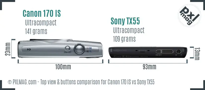Canon 170 IS vs Sony TX55 top view buttons comparison