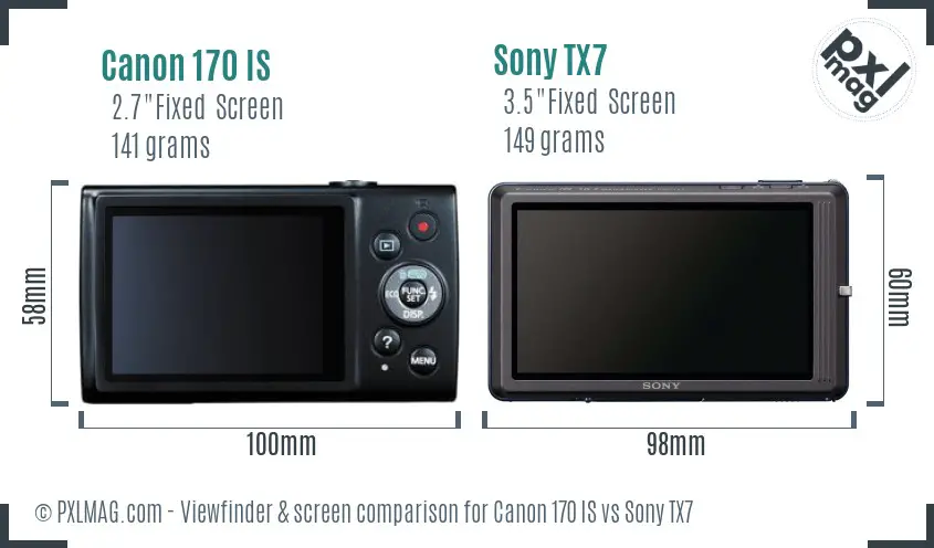 Canon 170 IS vs Sony TX7 Screen and Viewfinder comparison