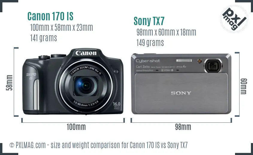 Canon 170 IS vs Sony TX7 size comparison