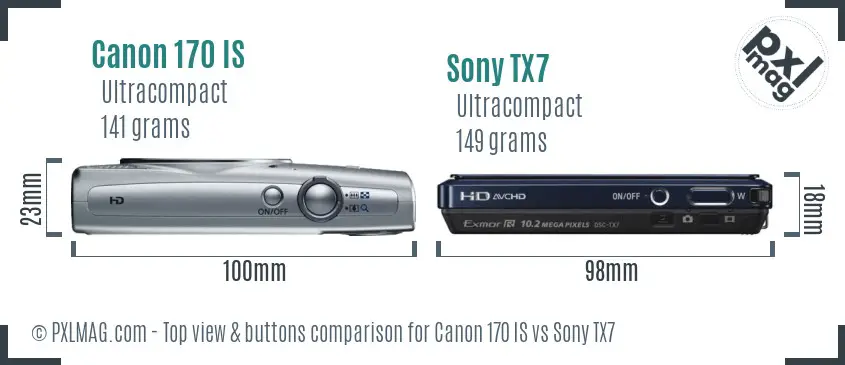 Canon 170 IS vs Sony TX7 top view buttons comparison