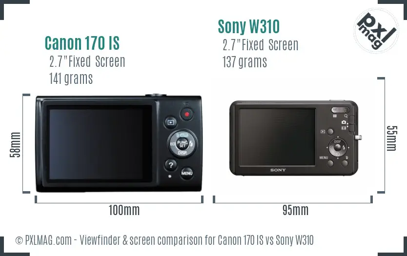 Canon 170 IS vs Sony W310 Screen and Viewfinder comparison