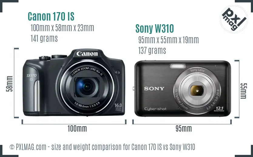 Canon 170 IS vs Sony W310 size comparison
