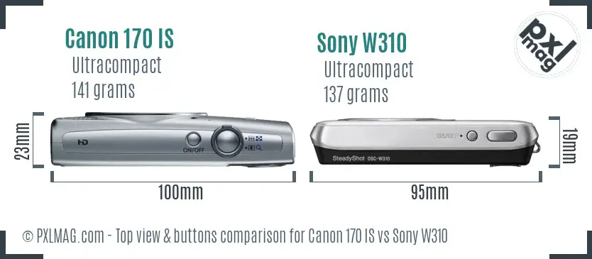 Canon 170 IS vs Sony W310 top view buttons comparison
