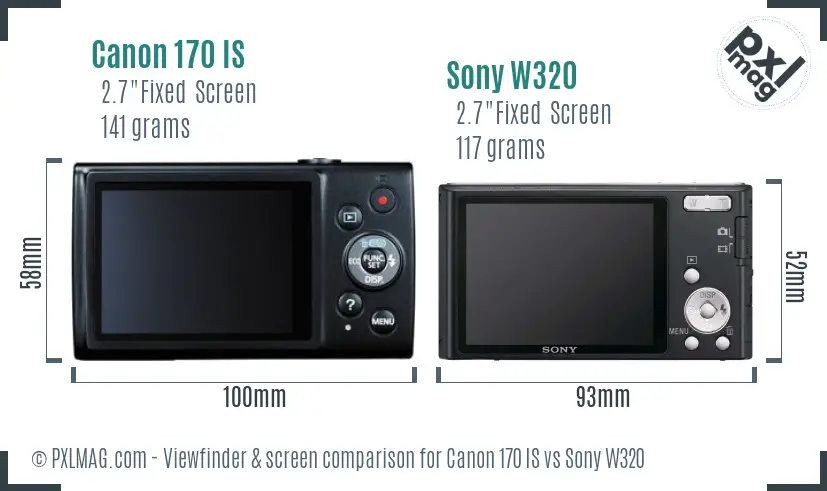Canon 170 IS vs Sony W320 Screen and Viewfinder comparison