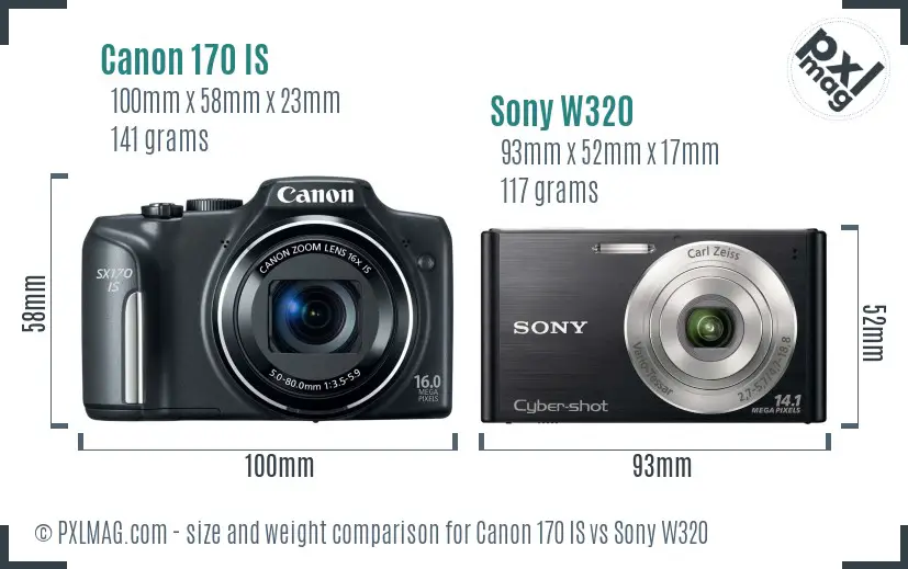 Canon 170 IS vs Sony W320 size comparison