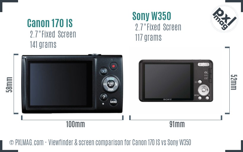 Canon 170 IS vs Sony W350 Screen and Viewfinder comparison
