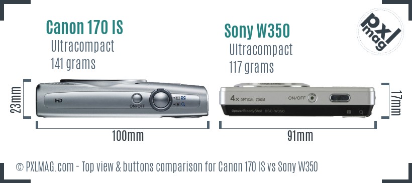 Canon 170 IS vs Sony W350 top view buttons comparison