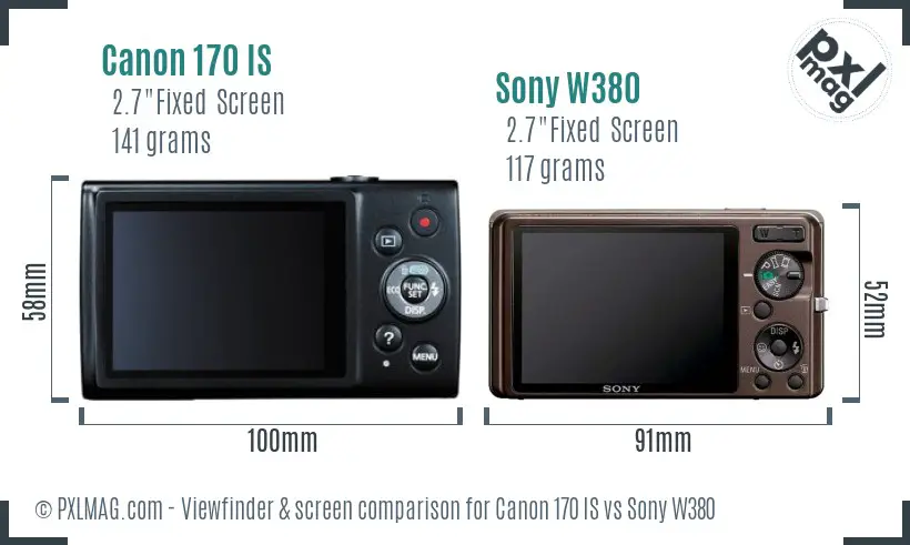 Canon 170 IS vs Sony W380 Screen and Viewfinder comparison