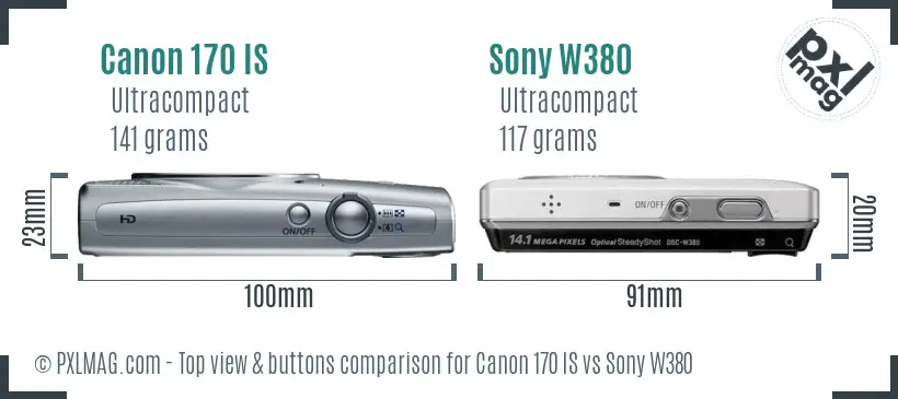Canon 170 IS vs Sony W380 top view buttons comparison